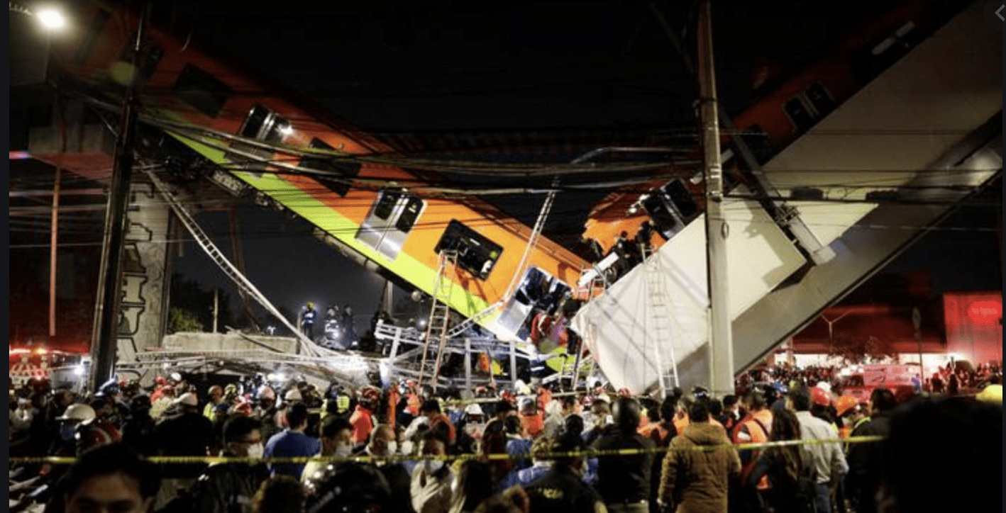 Section of elevated metro tracks in the Mexican capital collapses as a train is passing